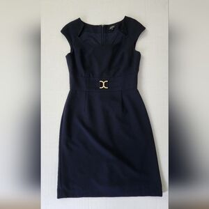 Tahari Navy Dress with Gold Buckle